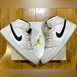 Nike Women's Jordan 1 Mid Sneaker - Light Pink and White